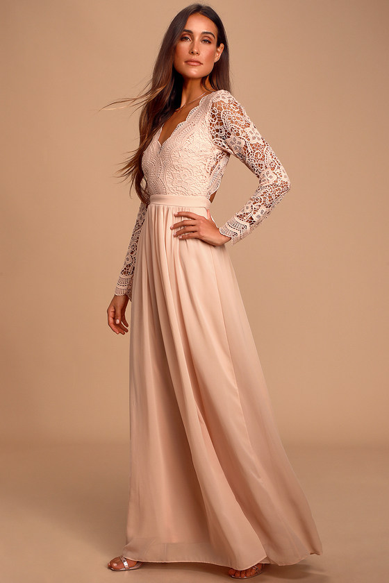 Lace Long Sleeve Maxi Dress - Lulus